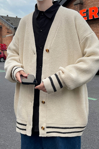 抖音—日系慵懒风V领针织衫外套男女宽松休闲毛衣潮MY2201p50图片