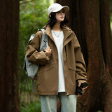 秋新款高品质三防潮牌魔术贴工装连帽情侣甜酷夹克冲锋衣外套，男装夹克，电商D315