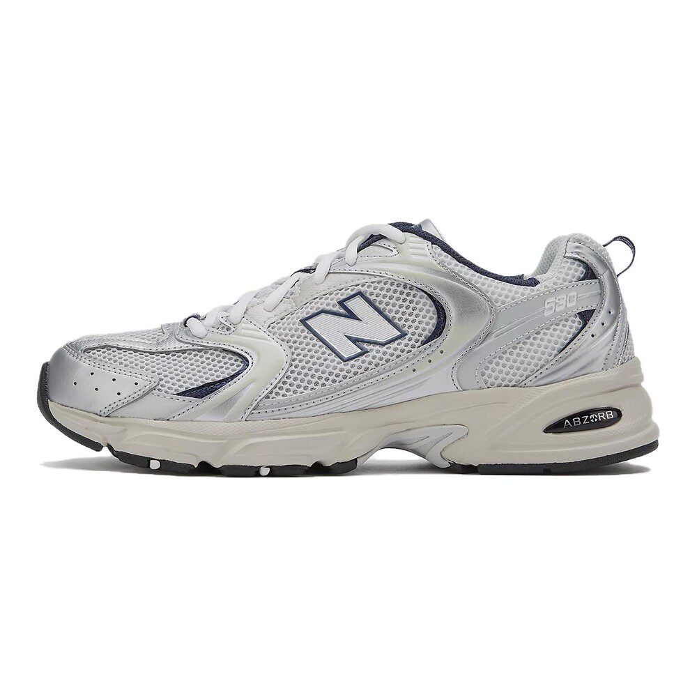New Balance 跑步鞋 圆头 系带 织物人造革 男女通用 低帮 灰色