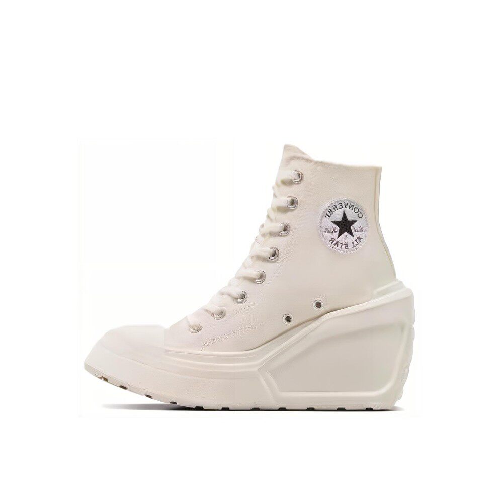 Converse 帆布鞋 圆头 高帮 四季通用 女 坡跟 白色 系带