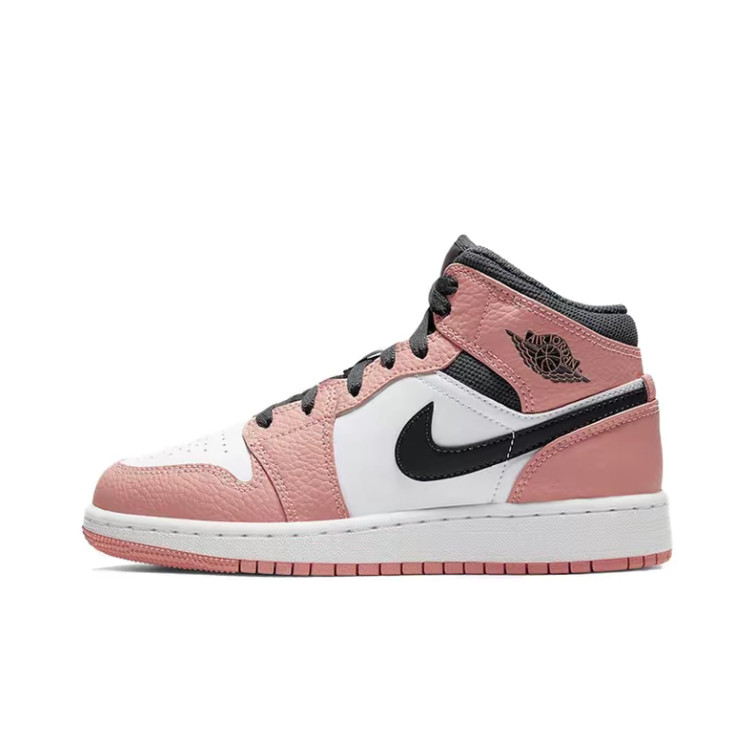 Jordan Air Jordan 1 Mid编织经典舒适耐磨中帮儿童篮球鞋 粉白黑