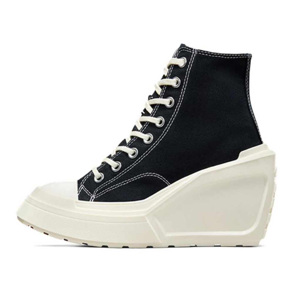 Converse 帆布鞋 坡跟 圆头 黑色 高帮 系带 耐磨透气 女