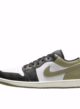 JordanAirJordan1皮革Low“MediumOlive”篮球鞋男女同款黑白绿