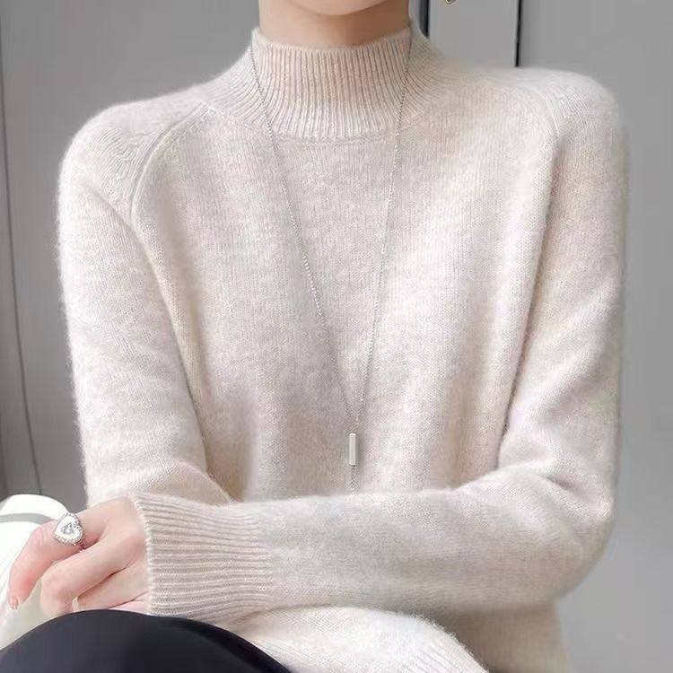 鄂尔多斯市高档羊毛衫加厚女半高领毛衣宽松大码内搭羊毛打底绒衫