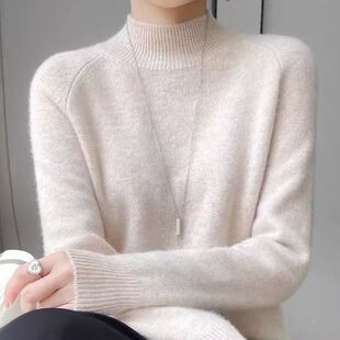 鄂尔多斯市高档羊毛衫加厚女半高领毛衣宽松大码内搭羊毛打底绒衫