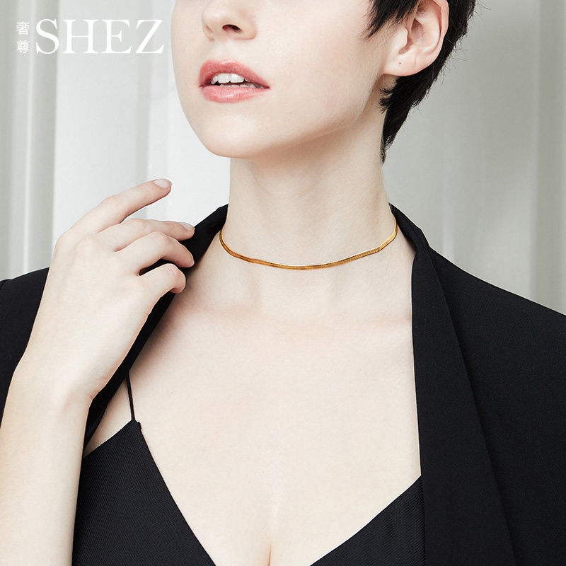 奢尊小众设计镀18K金扁蛇骨链简约个性欧美网红choker项链颈链女|ruв категории Украшения,ювелирные изделия, ожерелье - от Buy2taobao.com для оказания профессиональной услуги покупки агента Taobao