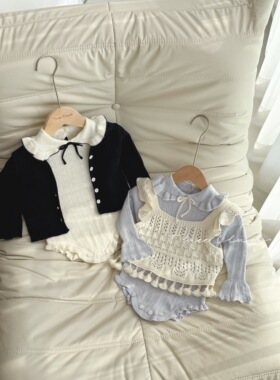 三小朵2497春秋婴幼儿荷叶领针织点点可爱公主包屁衣哈衣外套