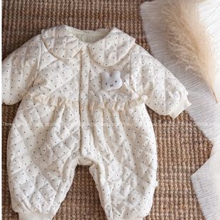 三小朵2775【小米菲】婴儿衣服秋冬波点女宝加绒桁棉加厚保暖连体