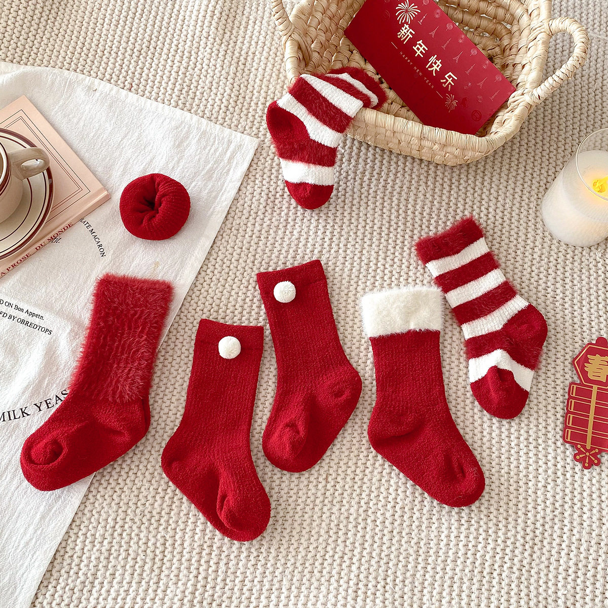 三小朵2374婴儿袜子秋冬季大红色加厚保暖无骨袜新生宝宝新年喜庆,童装/婴儿装/亲子装,儿童袜子(0-16岁),淘宝优惠券,粉丝福利购,淘宝优惠卷
