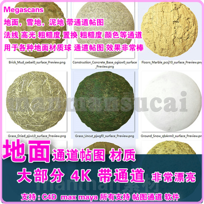 46 - Megascans泥土 雪材质帖图大合集 带通道 颜色法线置换 2k4k