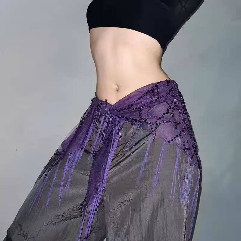 肚皮舞腰链 新款网红爵士舞街舞腰链臀巾 亮片三角巾流苏腰带腰巾