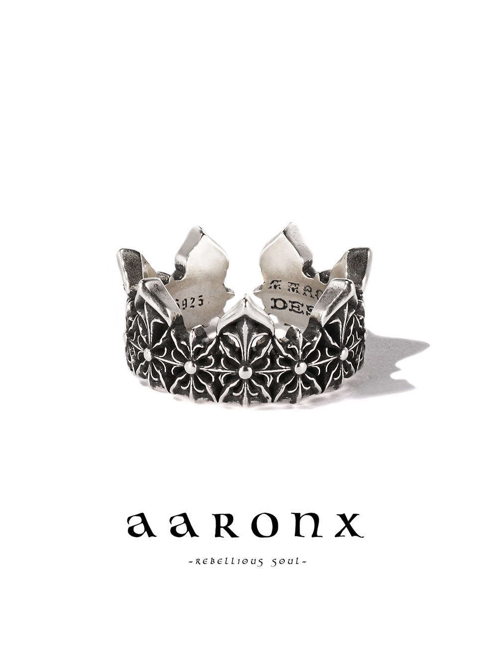 AARONX原创设计皇冠造型中世纪风手工做旧925纯银戒指