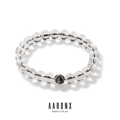 Aaronx原创设计925银球个性百搭叠戴手工串珠白水晶手串手饰手链