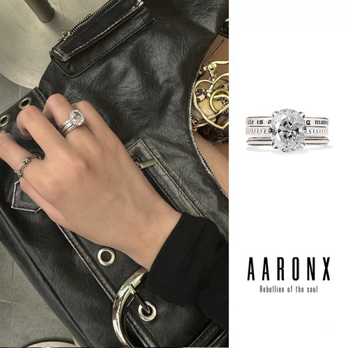 AARONX复古多彩锆石开口925银小众设计冷淡风两戴戒指