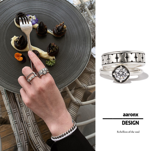 开口戒指AaronX纯银原创时尚叠戴