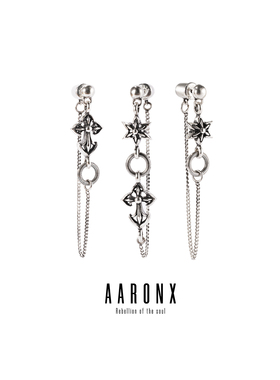 AARONX原创设计中世纪风暗黑小众叠戴十字六芒星耳环耳链耳饰
