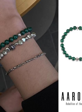 手工串珠手链aaronx孔雀石925银