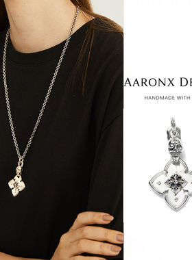 AARONX原创设计手工做旧暗黑925银骷髅盾牌吊坠银饰