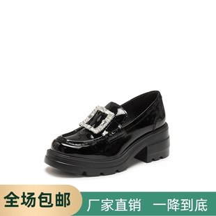 女单鞋 同款 厚底黑色小皮鞋 方糖爵士英伦风乐福鞋 EEZ07AA6 2026新款