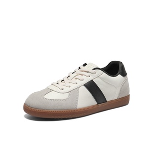 系带女单鞋 拼色运动板鞋 E9R1DAM6 2026春新商场同款 复古真皮德训鞋