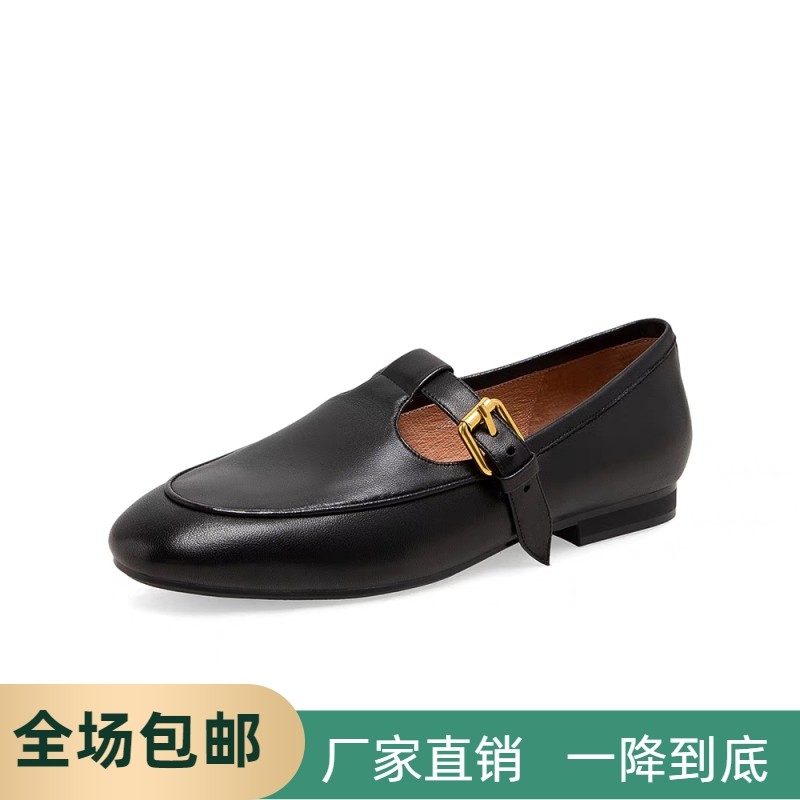 同款2025新款女鞋羊皮复古玛丽珍鞋一脚蹬英伦乐福鞋女单鞋F072D