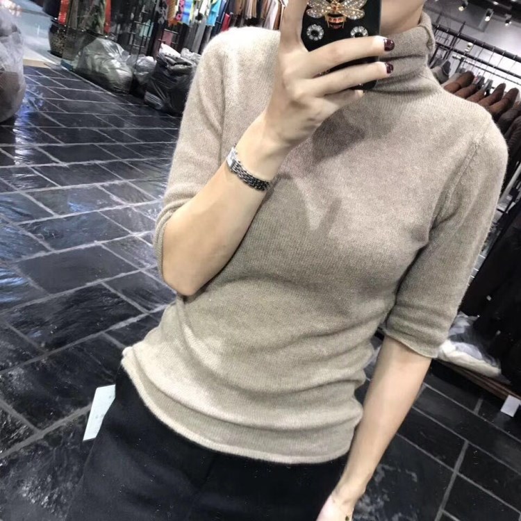 大码卷边半袖套头修身打底衫