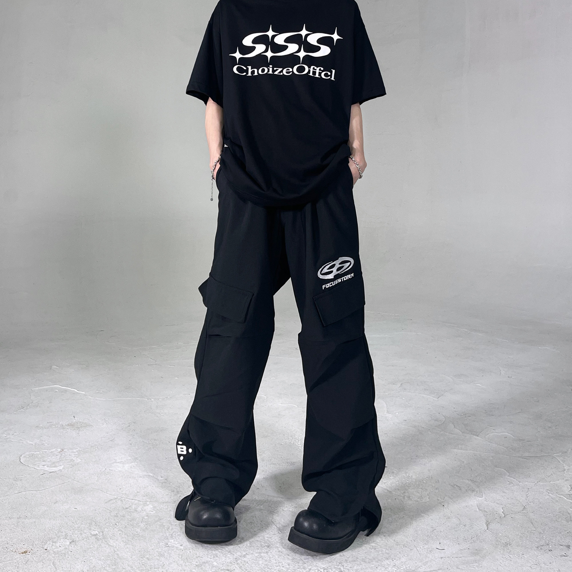 disobey 美式复古刺绣设计感多口袋工装裤高街vibe褶皱休闲裤子潮