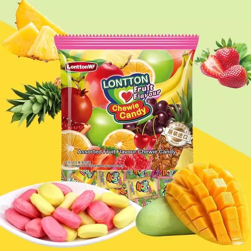马来西亚LONTON进口水果味嚼劲糖果500g袋装混合水果口味婚庆零食