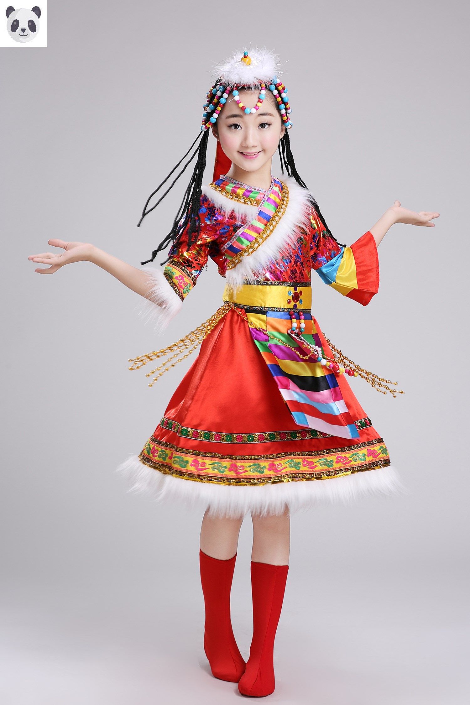 女童藏族舞蹈演出服装女少数民族特色服装儿童服饰西藏表演服水袖