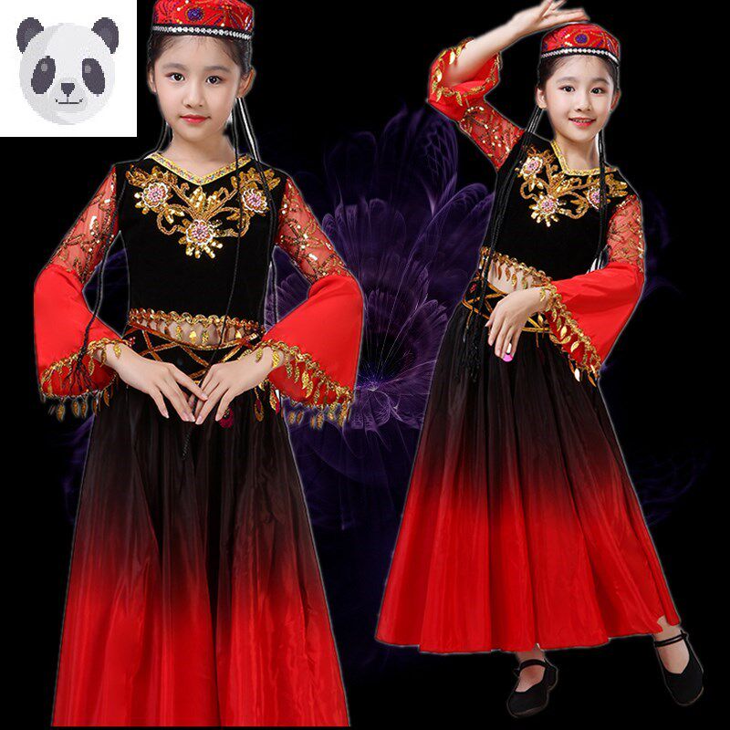 儿童新疆舞蹈服装女童维吾尔族演出服饰幼儿少数民族印度舞表演服