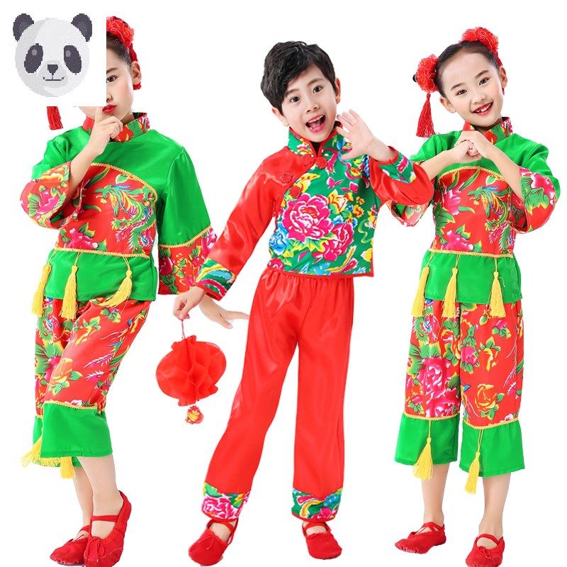 六一新款儿童东北大花布二人转秧歌服装幼儿园女童民族舞蹈演出服