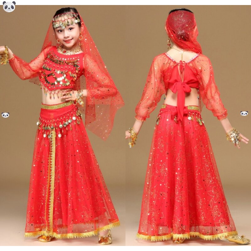 少儿肚皮舞表演服儿童印度舞演出服长袖裙子套装幼儿民族舞蹈服装