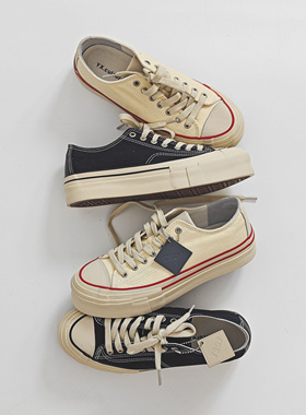 TBOF【木屑底】低帮厚底增高休闲帆布鞋男女同款硫化鞋情侣板鞋