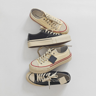 TBOF【木屑底】低帮厚底增高休闲帆布鞋男女同款硫化鞋情侣板鞋