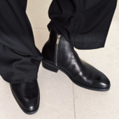 TBOF复古高级质感vibe 头层牛皮尖头拉链高帮切尔西靴男厚底增高