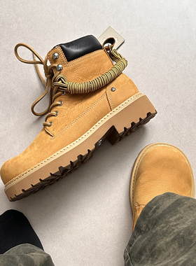 TBOF【轻量化】牛皮高帮马丁靴男 户外工装登山鞋 厚底增高大黄靴
