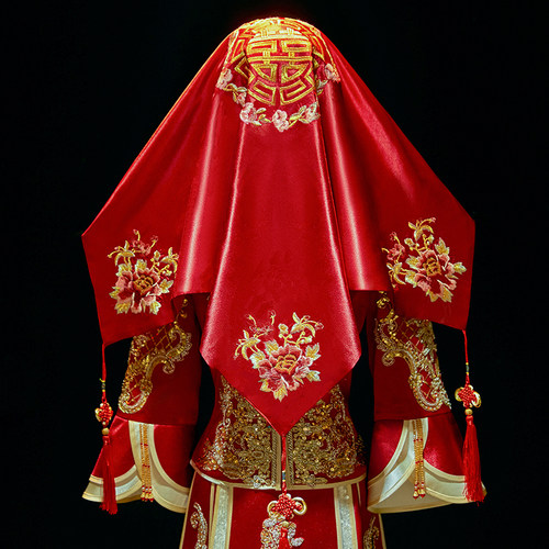 红盖头纱新娘结婚中式秀禾服复古