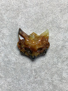 新岫玉花玉九尾狐面具花玉地球蓝狐狸面具双面镂手牌吊坠玉面狐狸