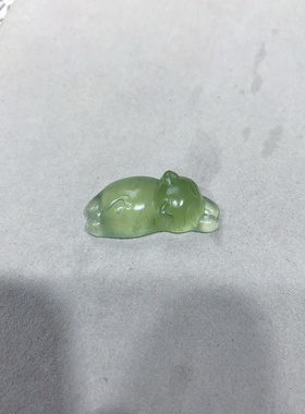 新天然岫玉趴趴猫吊坠diy手链小猫高冰透绿中式项链玉石猫咪手牌