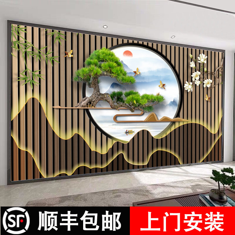 中式电视背景墙贴纸自粘客厅沙发卧室贴画 画公司办公室饭厅美容