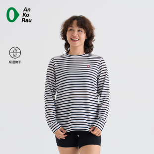 T恤 Can 户外吸湿速干条纹长袖 stop女士夏新品 AnKoRau安高若