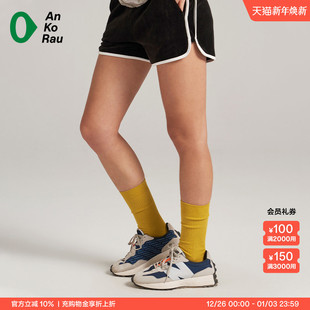 女士夏季 AnKoRau安高若 城市跑步路跑休闲宽松哑光丝绒运动短裤
