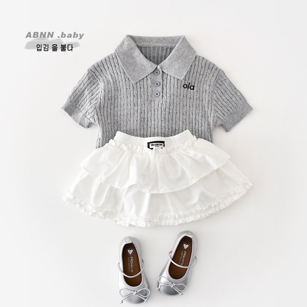 2026儿童夏季宝宝翻领短袖女童洋气麻花针织衫中小童韩版上衣