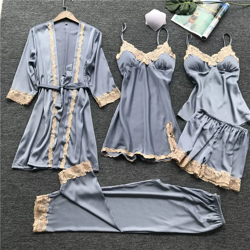 Sexy pijama, set, silk top with cups, thin summer bathrobe, lifting effect