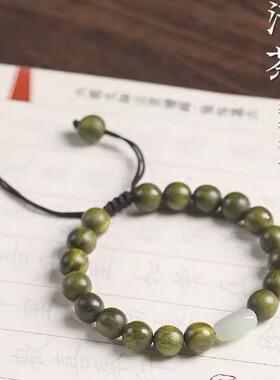 天然绿檀木国风佛珠盘玩手串