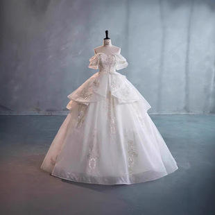 出租婚纱礼服新娘简约肩2025公主一字欧美新款 显瘦婚纱租赁 韩版