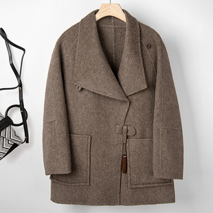 百搭通勤羊绒大衣女2024秋冬时尚设计感中长款双面呢外套