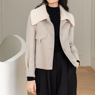 新款小香风浅色双面呢短款外套女2025新款可拆卸衣领通勤保暖外套
