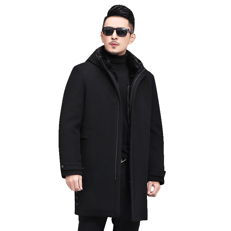 羊绒连帽中长款尼克服貂皮大衣