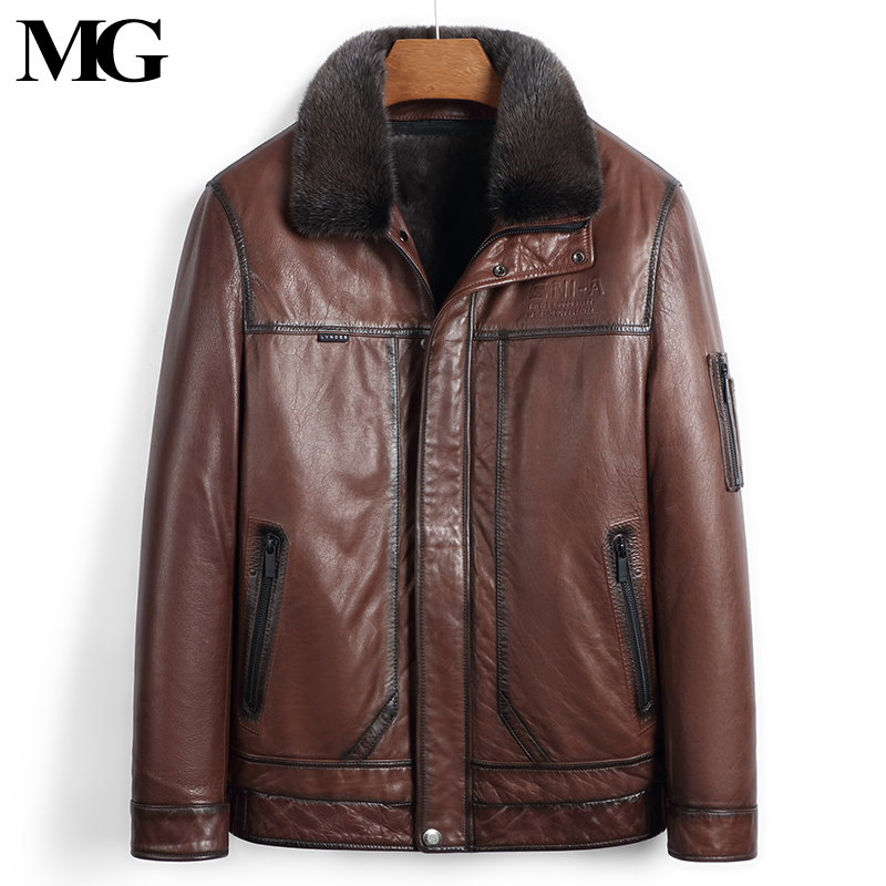 加厚可拆卸水貂内胆男士真皮皮衣冬季貂皮大衣保暖皮夹克皮草外套